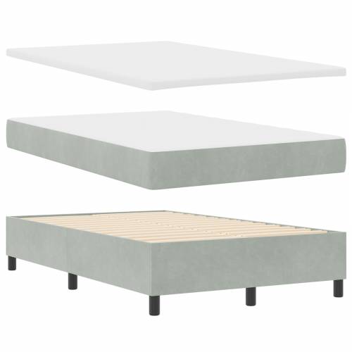 Box Spring Krevet s Madracem Svjetlosiva Mala Dvostruka Baršun Cijena