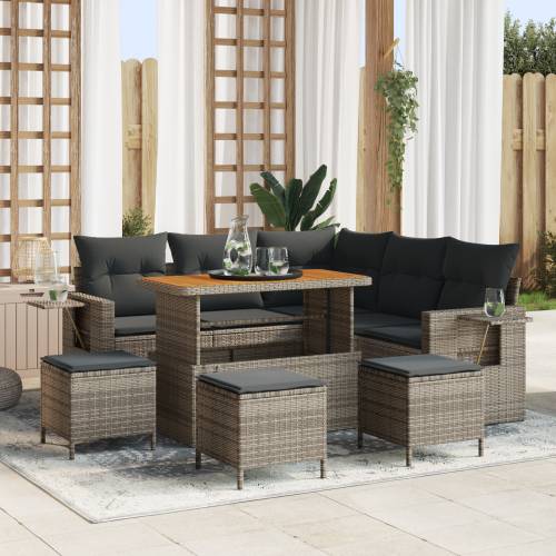 9-dijelni vrtni set sofa s jastučićima Siva Poli ratan Akacija Cijena