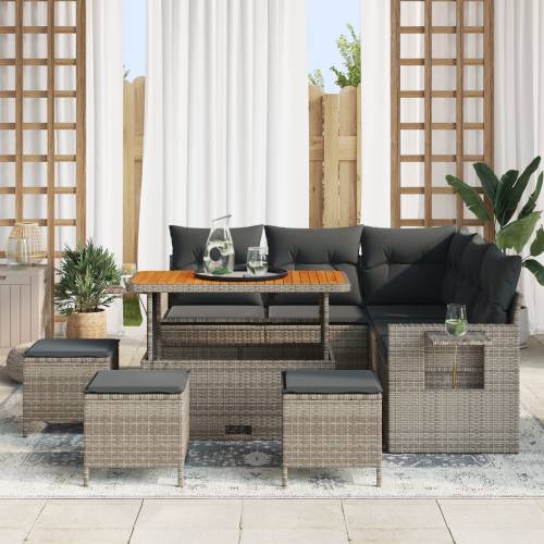 9-dijelni vrtni set sofa s jastučićima Siva Poli ratan Akacija Cijena