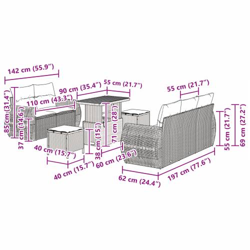 8-komadni vrtni sofa set sa jastučićima crni poli rattan akacija Cijena