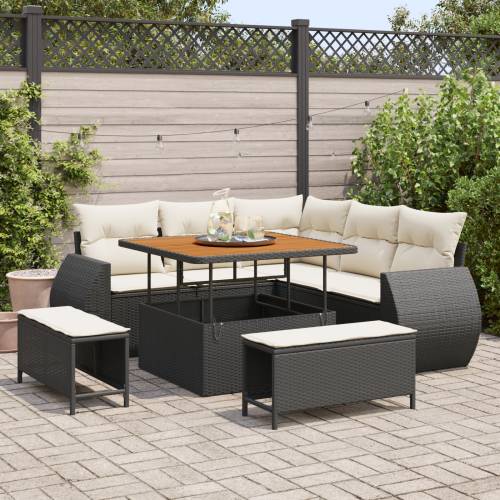 8 Kom Vrtni Sofa Set s Jastučićima Crni Poli Ratan Akacija Cijena
