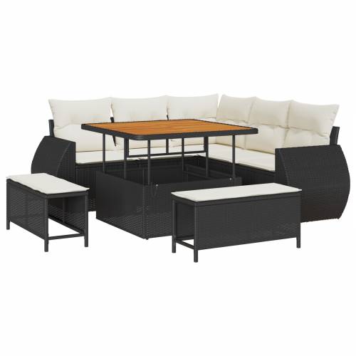 8 Kom Vrtni Sofa Set s Jastučićima Crni Poli Ratan Akacija Cijena