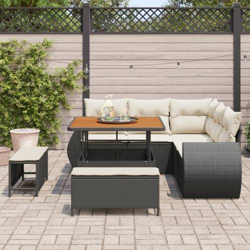 8 Kom Vrtni Sofa Set s Jastučićima Crni Poli Ratan Akacija Cijena