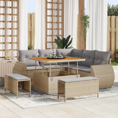 8 komada set vrtnih sofa s jastucima bež poli ratan akacija Cijena