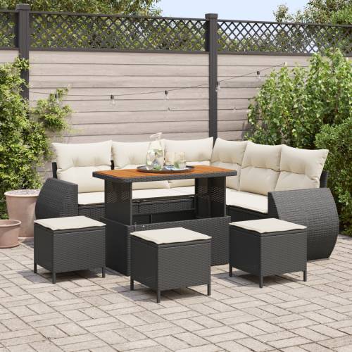 9-dijelni vrtni sofa set s jastučićima Crni Poli Ratan Akacija Cijena