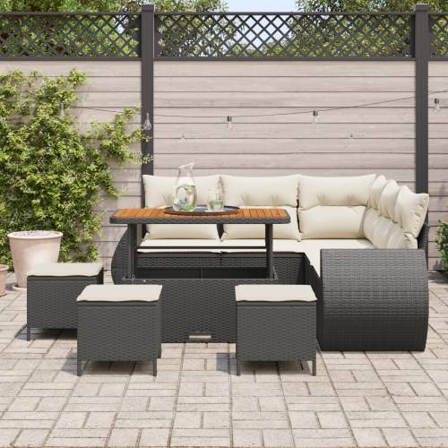 9-dijelni vrtni sofa set s jastučićima Crni Poli Ratan Akacija Cijena