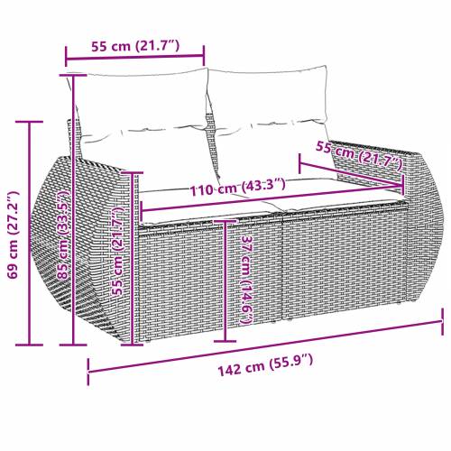 9-dijelni vrtni sofa set s jastučićima Crni Poli Ratan Akacija Cijena