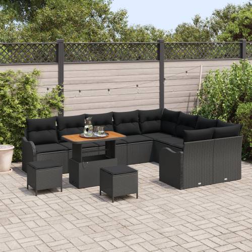 set od 12 dijelova vrtnih sofa s jastučićima crna poli ratan akacija Cijena