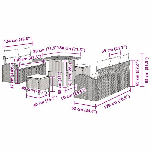 set vrtne sofe od 8 komada s jastučićima Bež Poli ratan Akacija Cijena