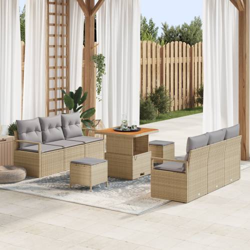 9 Dijelni Gardin Sofa Set s Jastučićima Bež Poli Ratan Akacija Cijena