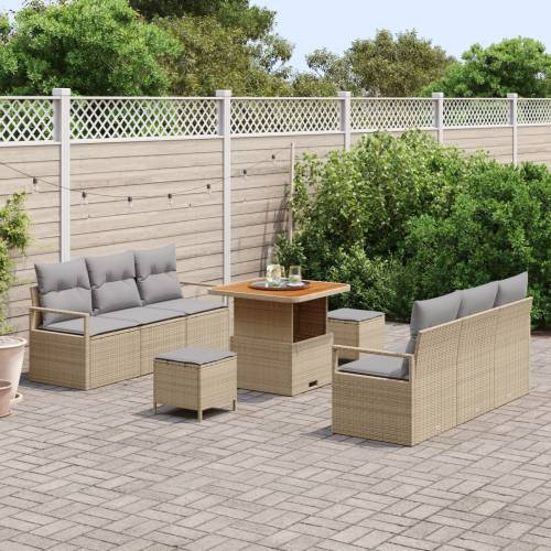 9 Dijelni Gardin Sofa Set s Jastučićima Bež Poli Ratan Akacija Cijena