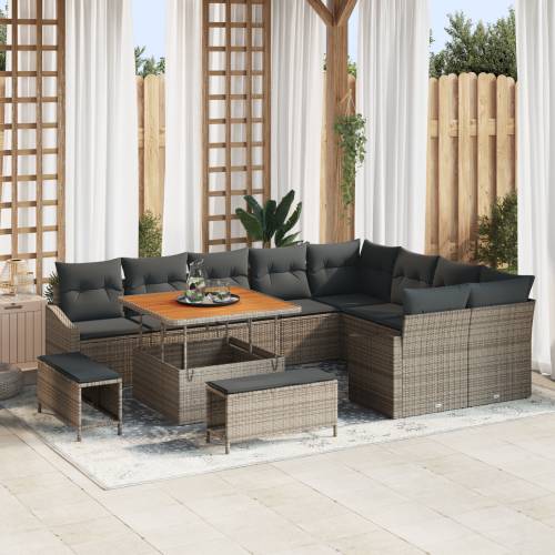 set od 12 komada vrtnih sofa s jastučićima siva poli ratan acacia Cijena