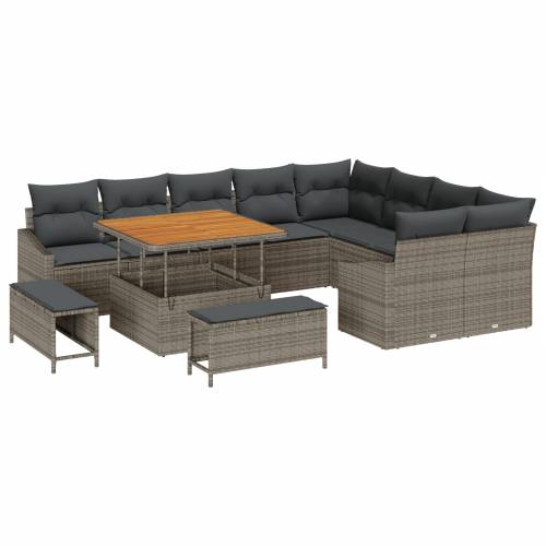 set od 12 komada vrtnih sofa s jastučićima siva poli ratan acacia Cijena