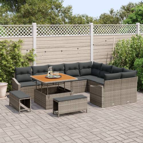 set od 12 komada vrtnih sofa s jastučićima siva poli ratan acacia Cijena