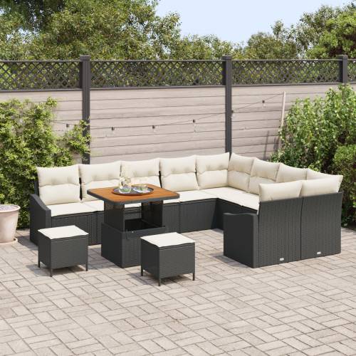 set od 12 komada vrtnih sofa s jastučićima Crni poli ratan akacija Cijena