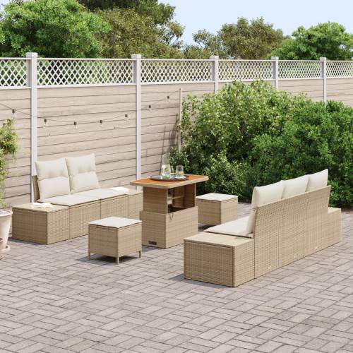 set od 8 komada vrtnih sofa s jastučićima bež poli ratan akacija Cijena