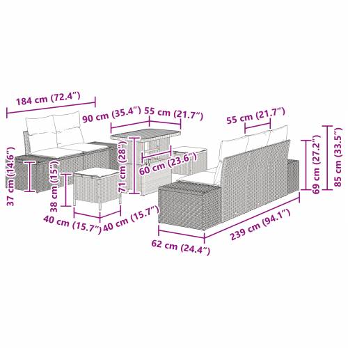 set od 8 komada vrtnih sofa s jastučićima bež poli ratan akacija Cijena