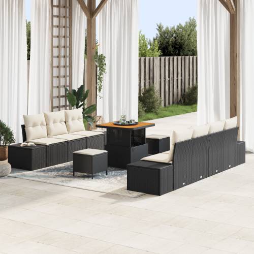 10-dijelni vrtni sofa set s jastucima crni poli ratan akacija Cijena