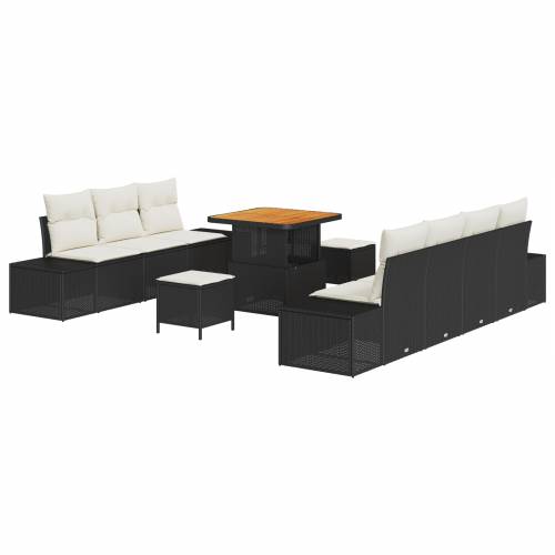 10-dijelni vrtni sofa set s jastucima crni poli ratan akacija Cijena