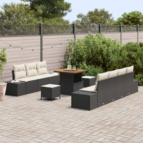 10-dijelni vrtni sofa set s jastucima crni poli ratan akacija Cijena
