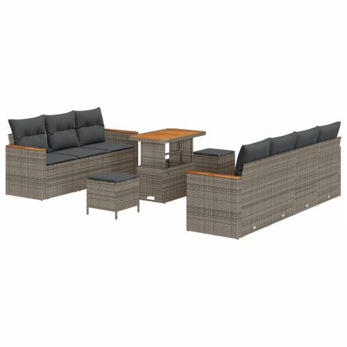 10-dijelni sivi set vrtnih sofa s jastučićima poli ratan akacija Cijena