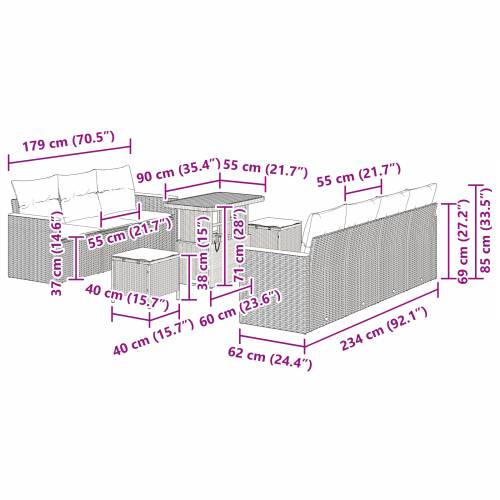 10-dijelni sivi set vrtnih sofa s jastučićima poli ratan akacija Cijena