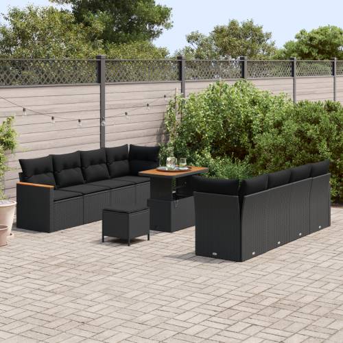 11-dijelni vrtni sofa set s jastučićima crni poli ratan akacija Cijena