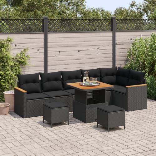 9-dijelni vrtni sofa set s jastučićima crni poli ratan akacija Cijena