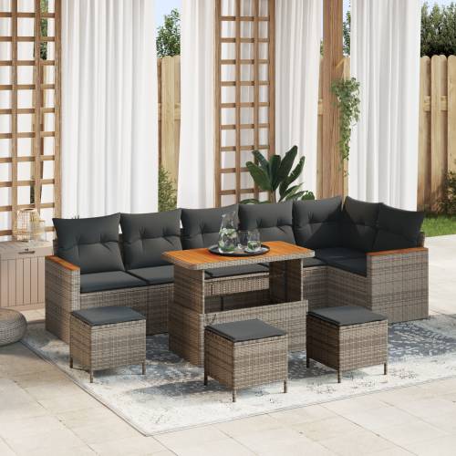set od 10 komada vrtnih sofa s jastucima sivi poli ratan acacia Cijena