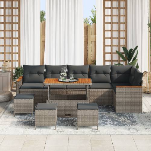 set od 10 komada vrtnih sofa s jastucima sivi poli ratan acacia Cijena