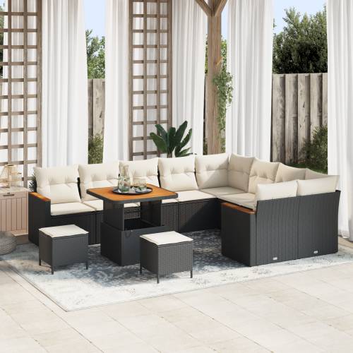 12 dijelni vrtni sofa set s jastucima crne poli ratana akacije Cijena