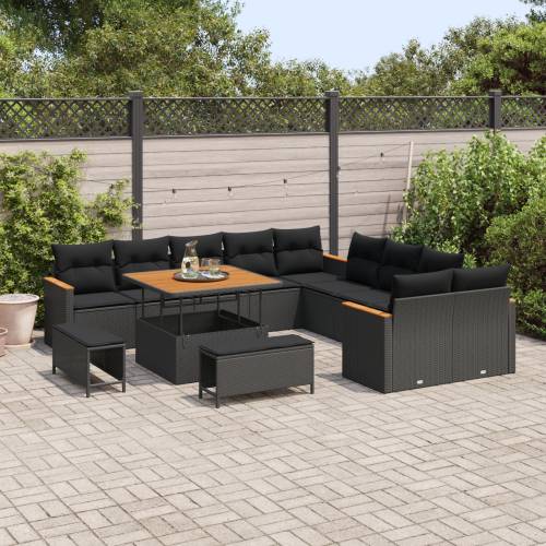 13-dijelni Vrtni Sofa Set s Jastučićima Crni Poli Ratan Akacija Cijena