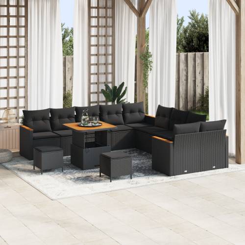 13 dijelni vrtni sofa set s jastučićima Crni Poliratan Akacija Cijena