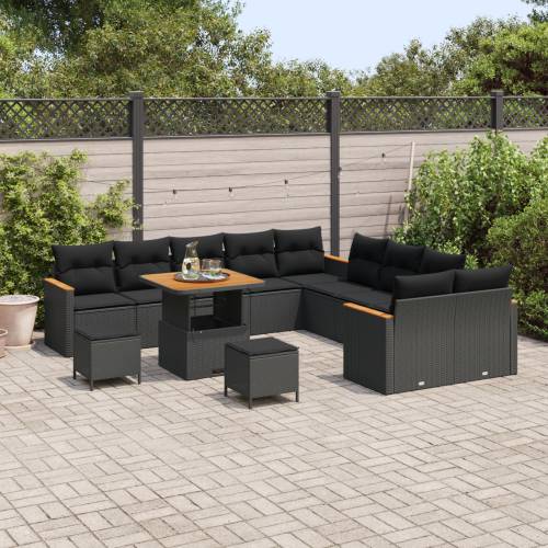 13 dijelni vrtni sofa set s jastučićima Crni Poliratan Akacija Cijena