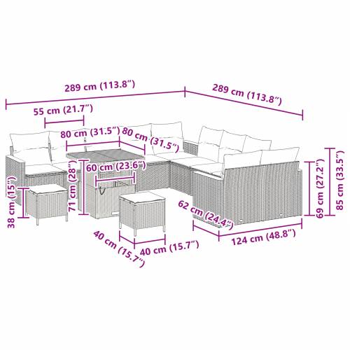 13 komada set vrtnih sofa s jastučićima Bež Poli ratan Cijena