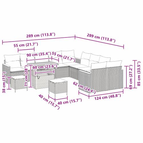 13 Komada Vrtni Sofas Set s Jastučićima Crn Poli Ratan Akacija Cijena