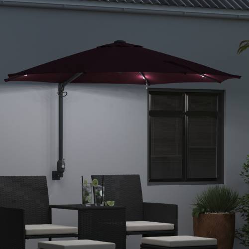 Zidni vrtni suncobran s LED-ima Bordeaux Crveni 248 cm Cijena