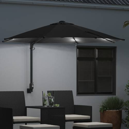 Zidni vrtni suncobran s LED-ima Crna 248 cm Cijena