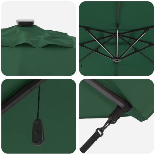 Cantilever Roma Parasol s LED diodama - Zelena, 286 x 285 x 270 cm Aluminij Cijena