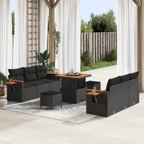 9 dijelni vrtni sofa set s jastučićima crna poli ratan akacija Cijena