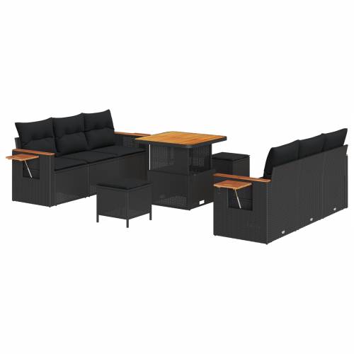 9 dijelni vrtni sofa set s jastučićima crna poli ratan akacija Cijena