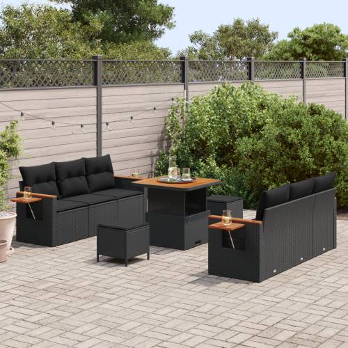9 dijelni vrtni sofa set s jastučićima crna poli ratan akacija Cijena