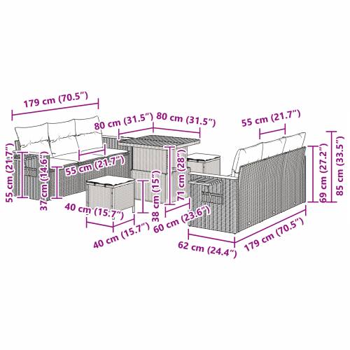 9 dijelni vrtni sofa set s jastučićima crna poli ratan akacija Cijena