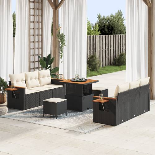 9 komadni vrtni sofa set s jastucima crni poli ratan akacija Cijena