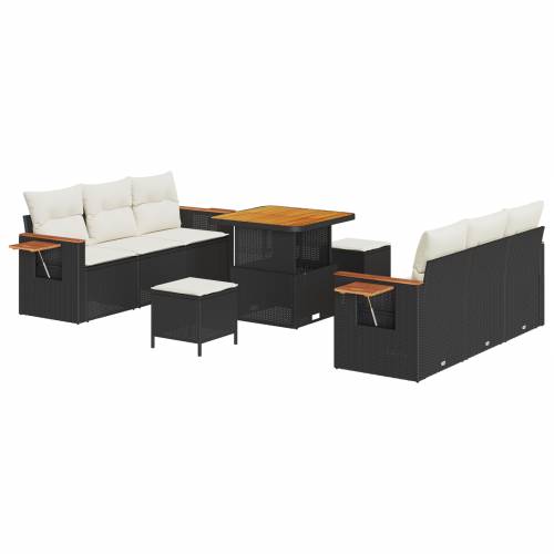 9 komadni vrtni sofa set s jastucima crni poli ratan akacija Cijena