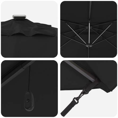 Cantilever Roma Parasol s LED-ima - Crna, 286 x 285 x 270 cm, Aluminij Cijena