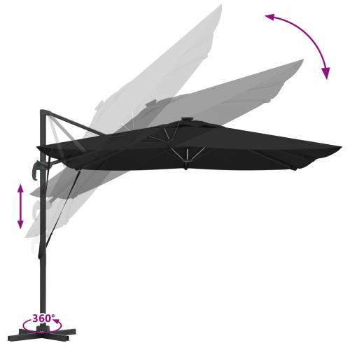 Cantilever Roma Parasol s LED-ima - Crna, 286 x 285 x 270 cm, Aluminij Cijena