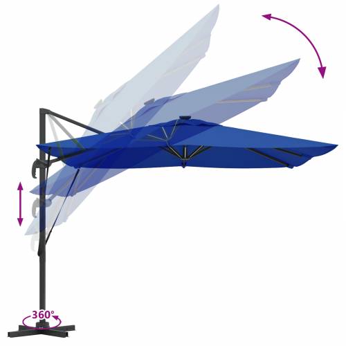 Cantilever Roma Sjenilo s LED lampama u azurno plavoj boji – 286 x 285 x 270 cm, aluminijski. Cijena