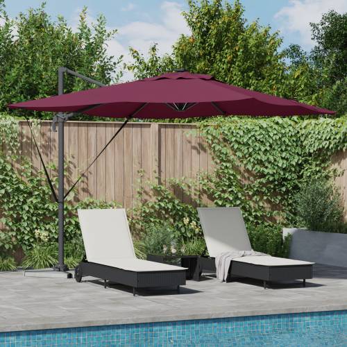 Cantilever Roma suncobran s LED svjetlima u Bordeaux crvenoj boji, 286 x 285 x 270 cm, aluminijski. Cijena
