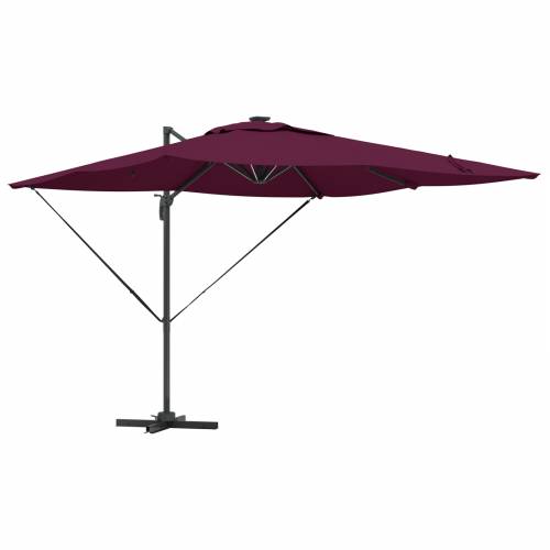Cantilever Roma suncobran s LED svjetlima u Bordeaux crvenoj boji, 286 x 285 x 270 cm, aluminijski. Cijena